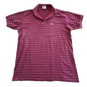 Vintage Izod Lacoste Polo Shirt Burgundy Striped Size XL Made In Japan